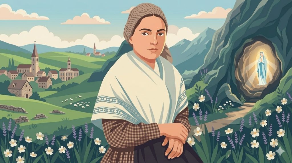 Die Einfachheit der Bernadette - ein junges Bauernmädchen kniet betend vor der leuchtenden Silhouette einer Grotte